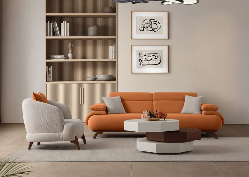 3-personers sofa Atelier Del Sofa Bonjo Valnød (246 x 81 x 97 cm) Tile Red - Teglstenrød - Møbler - Sofaer - 3 personers sofa