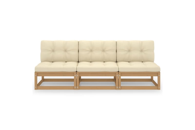 3-personers sofa med hynder massivt fyrretræ - Brun - 3 personers sofa