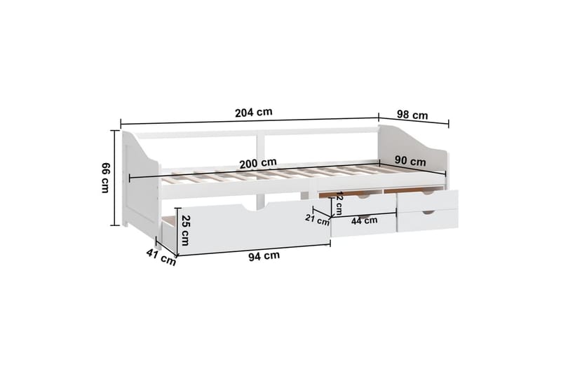 3-personers daybed med skuffer 90x200 cm massivt fyrretræ hv - Hvid - Møbler - Sofaer - Daybed