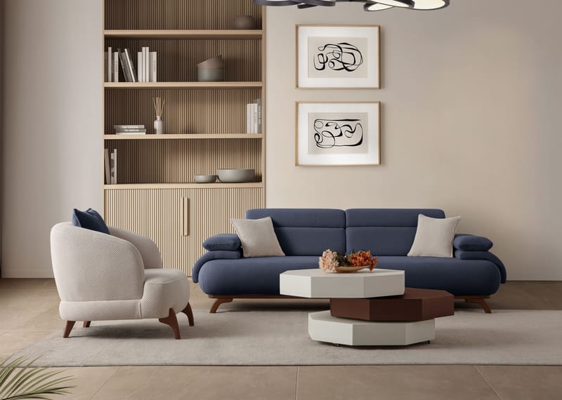 3-personers sofa Atelier Del Sofa Bonjo Valnød (246 x 81 x 97 cm) Marineblå - Marineblå - Møbler - Sofaer - 3 personers sofa