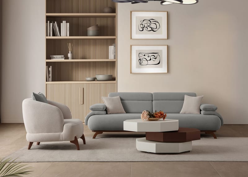 3-personers sofa Atelier Del Sofa Bonjo Valnød (246 x 81 x 97 cm) Grå - Grå - Møbler - Sofaer - 3 personers sofa
