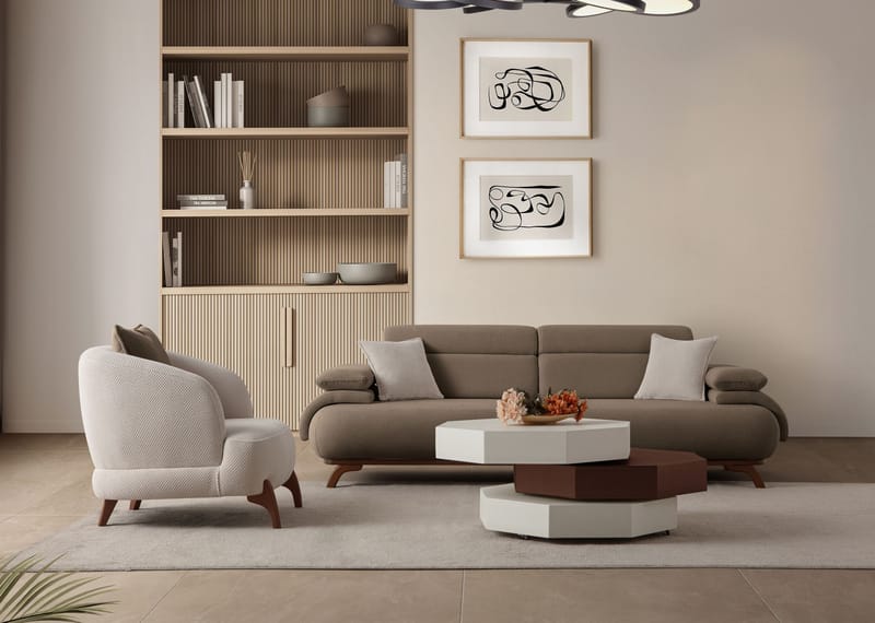 3-personers sofa Atelier Del Sofa Bonjo Valnød (246 x 81 x 97 cm) Jord - Jord - Møbler - Sofaer - 3 personers sofa