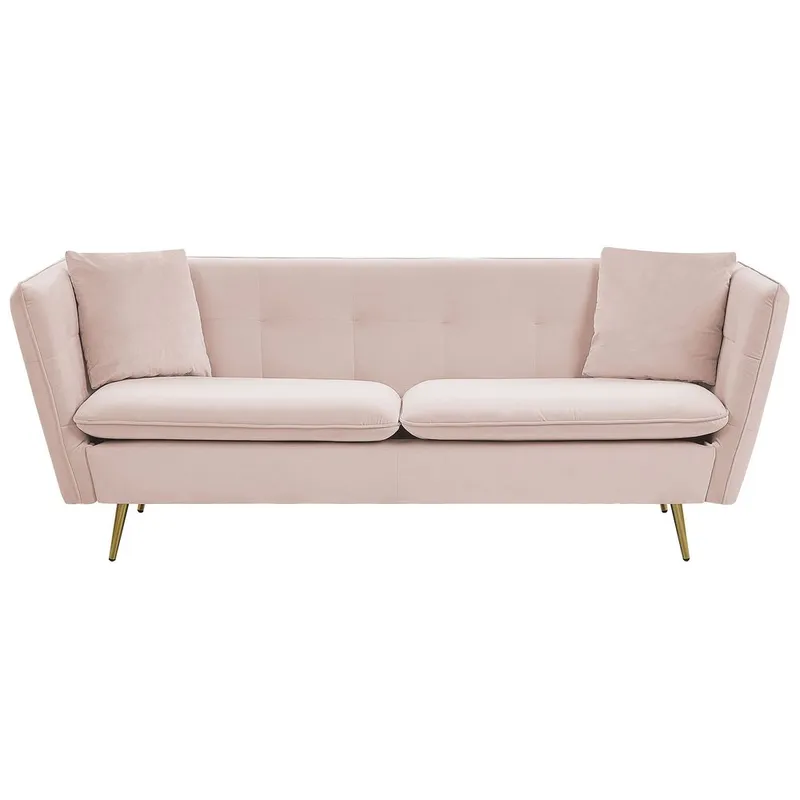 3-personers sofa Frederica, Rosa, guld/Fløjl