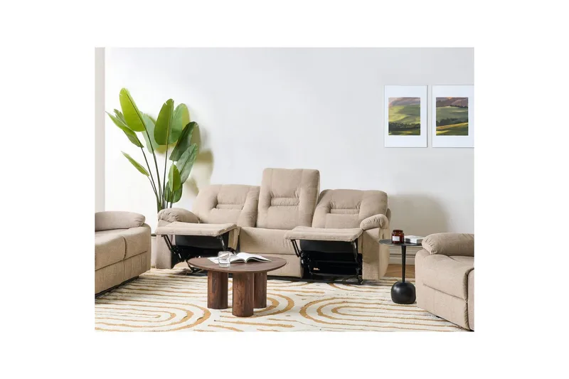 3-personers reclinersofa, manuel Delia - Beige, sort - Møbler - Sofaer - 3 personers sofa