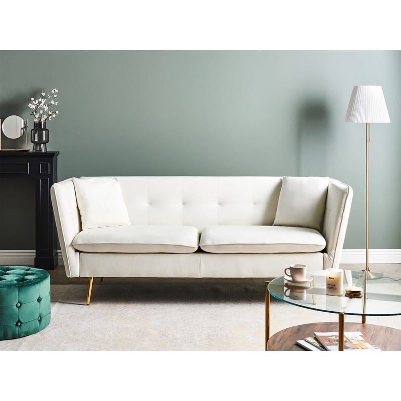 3-personers sofa Frederica - Hvid, guld/Fløjl - Møbler - Sofaer - Chesterfield sofaer