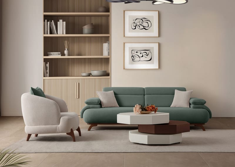 3-personers sofa Atelier Del Sofa Bonjo Valnød (246 x 81 x 97 cm) Grøn - Grøn - Møbler - Sofaer - 3 personers sofa
