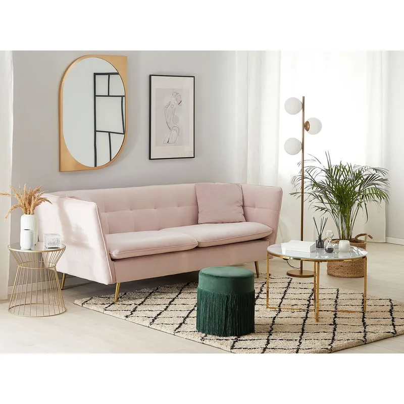 3-personers sofa Frederica - Rosa, guld/Fløjl - Møbler - Sofaer - Chesterfield sofaer