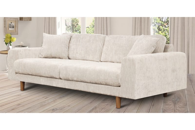 Boel 4-personers Veloursofa - Beige/Eg - Møbler - Sofaer - 4 personers sofa
