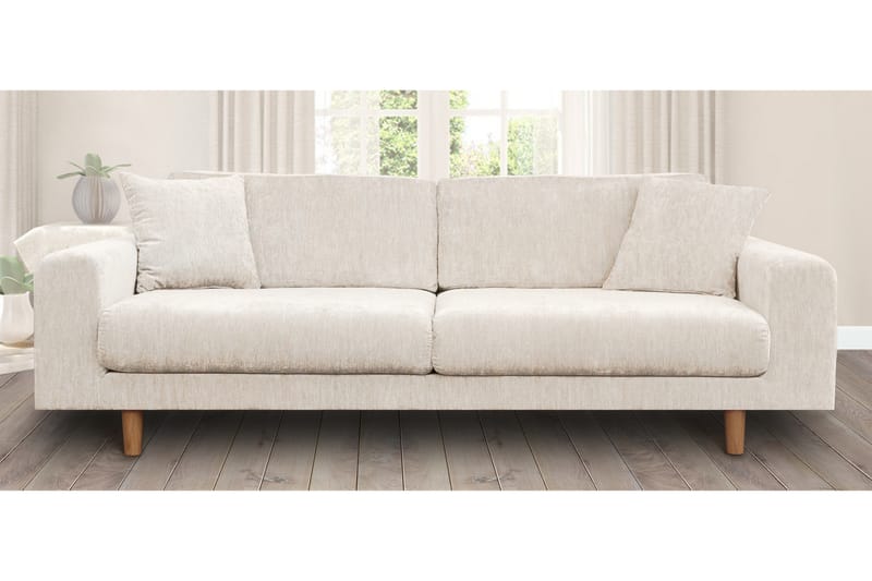 Boel 4-personers Veloursofa - Beige/Eg - Møbler - Sofaer - 4 personers sofa