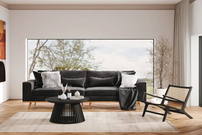 Copenhagen 4-personers Fløjlssofa - Mørkegrå - Møbler - Sofaer - 4 personers sofa