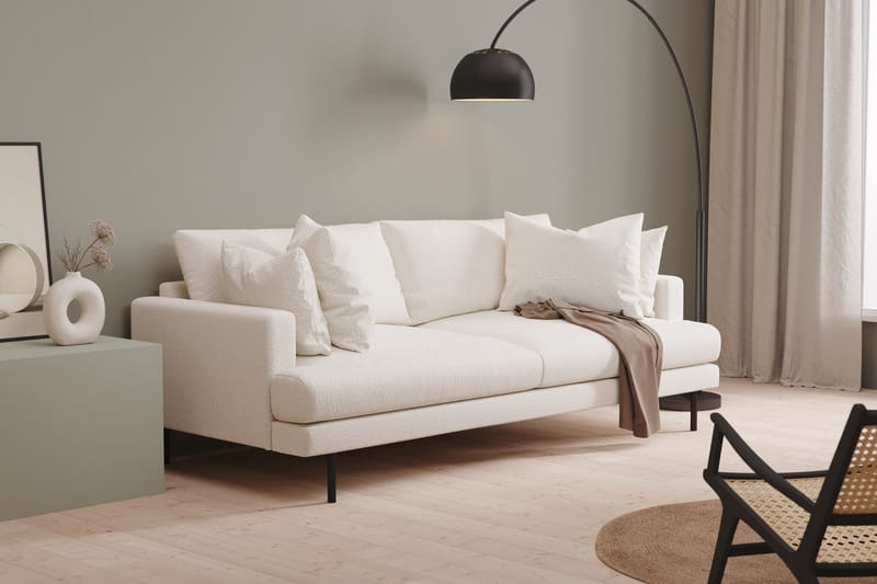 Menard 3-personers Dyb Sofa i Bouclé 225 cm bred - Hvid - Møbler - Sofaer - 3 personers sofa