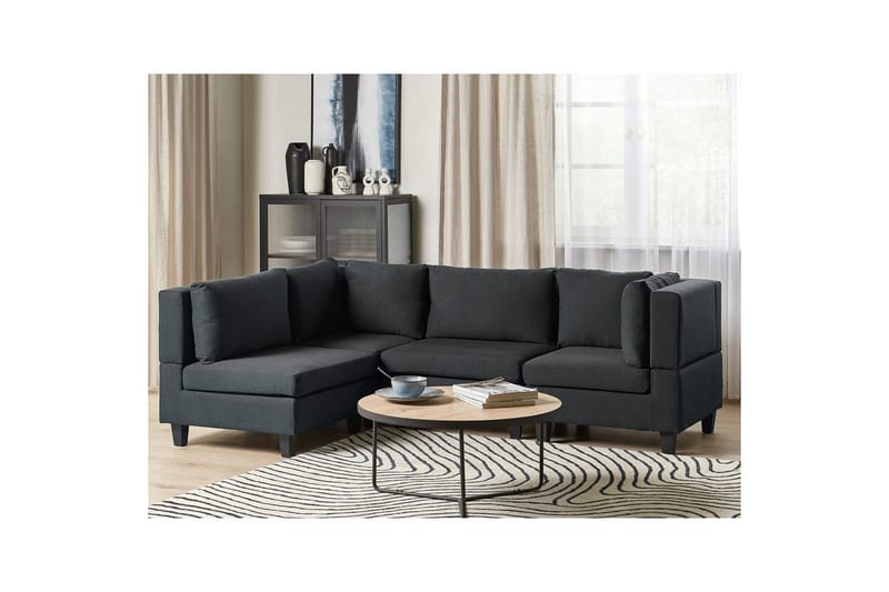 4-sits Hörnsoffa Beliani Unstad Beige/svart, Högervänd, Polyester Black - Møbler - Sofaer - Modulsofaer - Komplet modulsofa
