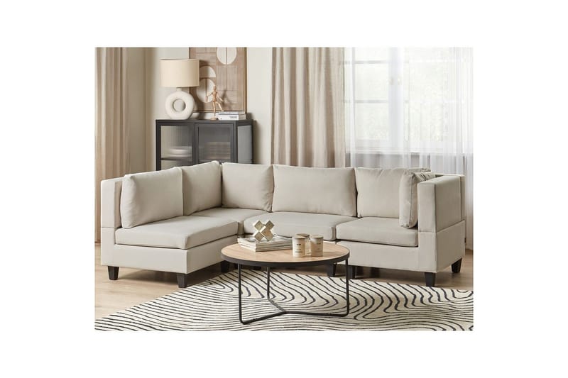 4-sits Hörnsoffa Beliani Unstad Beige/svart, Högerv änd, Polyester Beige, Black - Møbler - Sofaer - Modulsofaer - Komplet modulsofa