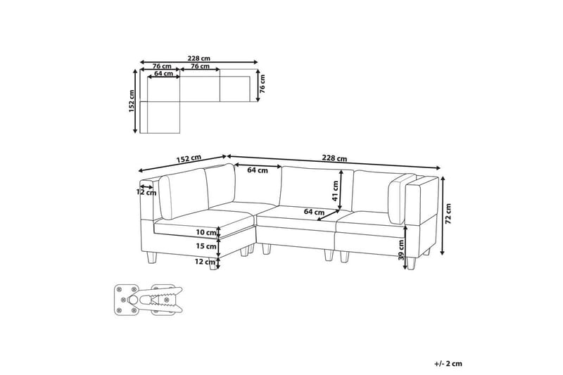 4-sits Hörnsoffa Beliani Unstad Beige/svart, Högervänd, Polyester Black - Møbler - Sofaer - Modulsofaer - Komplet modulsofa