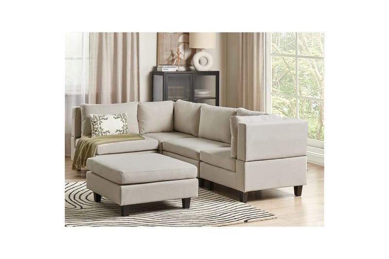 4-sits Hörnsoffa med fotpall Beliani Unstad Beige/svart Beige, Black - Møbler - Sofaer - Modulsofaer - Komplet modulsofa