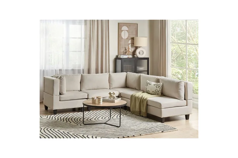 5-sits Hörnsoffa Beliani Unstad Beige/svart, Högerv änd, Polyester Beige, Black - Møbler - Sofaer - Modulsofaer - Komplet modulsofa