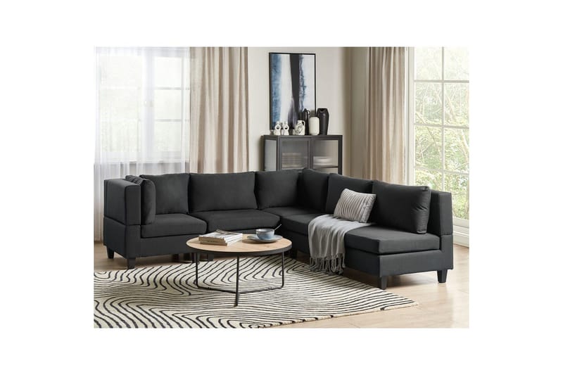 5-sits Hörnsoffa Beliani Unstad Beige/svart, Högervänd, Polyester Black - Møbler - Sofaer - Modulsofaer - Komplet modulsofa