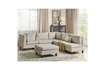 5-sits Hörnsoffa med fotpall Beliani Unstad Beige/svart, Högervänd, Polyester Beige, Black - Møbler - Sofaer - Modulsofaer - Komplet modulsofa