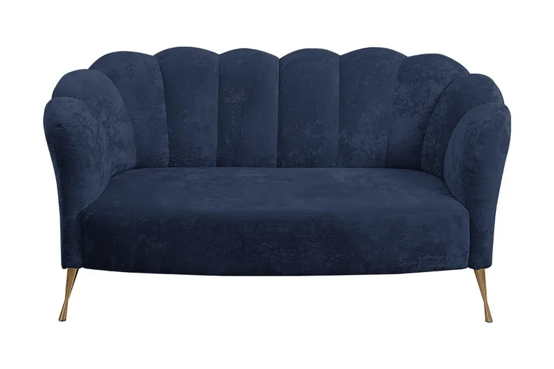 Adrial 2-Pers. Sofa, Velour/Blå/Guld