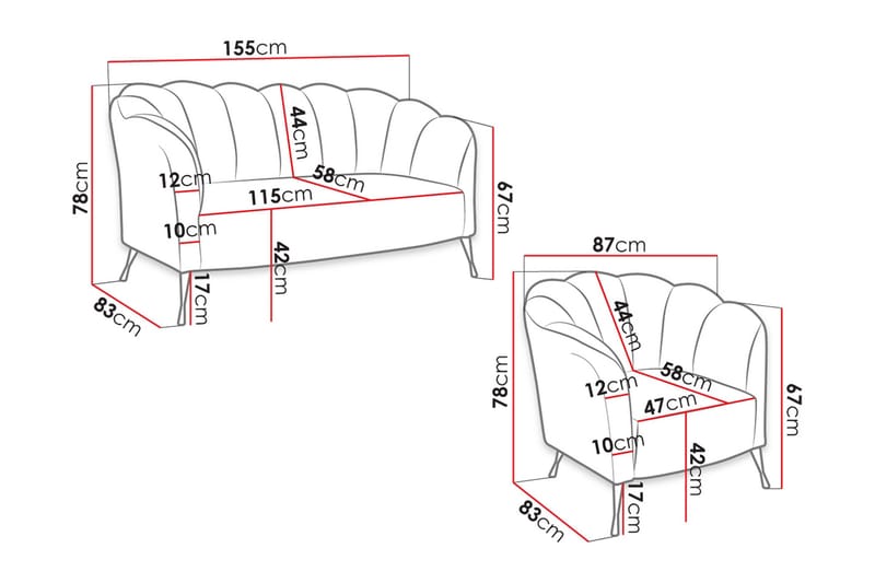 Adrial 3-Pers. Sofagruppe - Velour/Lyserød/Sort Krom - Møbler - Sofaer - Sofagrupper