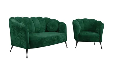 Adrial 3-Pers. Sofagruppe - Velour/Grøn/Sort Krom - Møbler - Sofaer - Sofagrupper