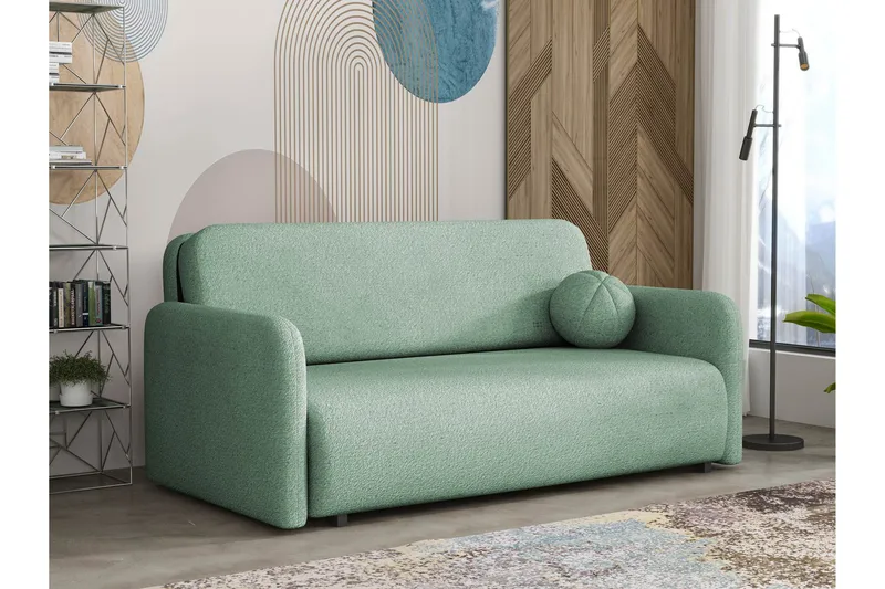Ajmeri 3-personers Sovesofa 150x196 cm med Opbevaring i Bouclé, Grøn