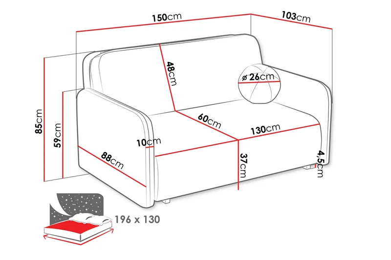 Ajmeri Sovesofa i Stof - Orange - Møbler - Sofaer - Sovesofaer