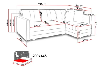 Alba 4-personers Venstrevendt L-formet Sovesofa 143x200 cm med Opbevaring i Stof - Grå - Møbler - Sofaer - Sovesofaer