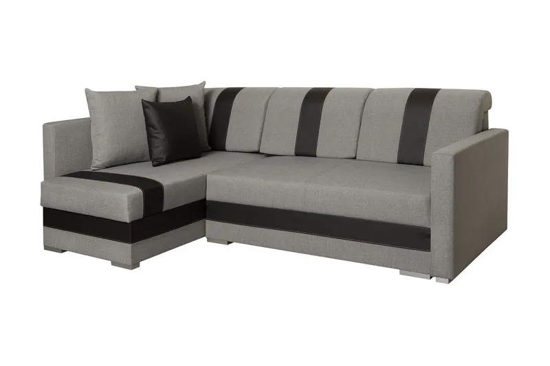 Alba 4-personers Venstrevendt L-formet Sovesofa 143x200 cm med Opbevaring i Stof, Grå