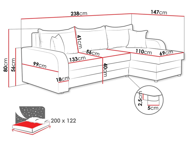 Alvared 3-personers Chaiselongsofa - Møbler - Sofaer - Hjørnesofa