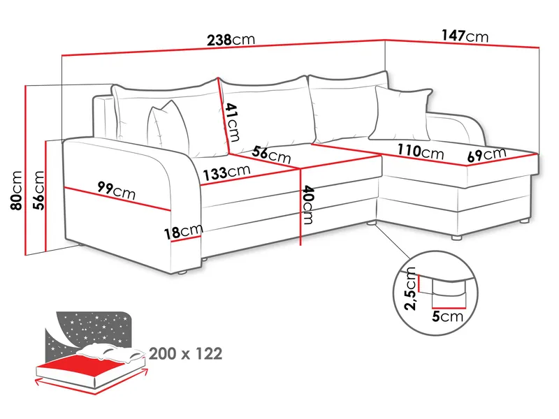 Alvared 3-personers Chaiselongsofa - Møbler - Sofaer - Hjørnesofa