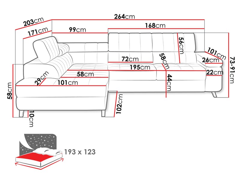 Amshyttan Sovesofa med chaiselong 4-personers - Rosa - Møbler - Sofaer - Sovesofaer