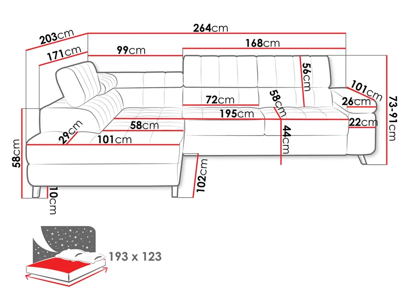 Amshyttan Sovesofa med chaiselong 4-personers - Rosa - Møbler - Sofaer - Sovesofaer