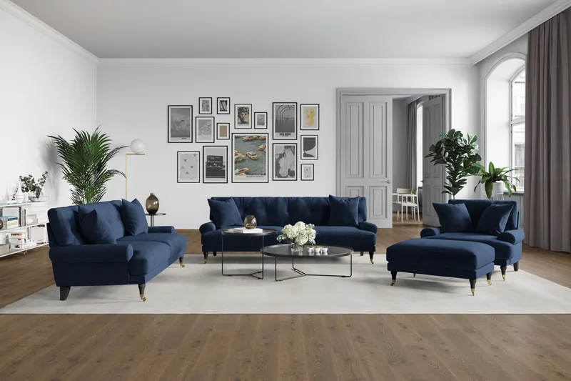 Andrew 3-personers Fløjlssofa - Blå - Møbler - Sofaer - Velour sofaer