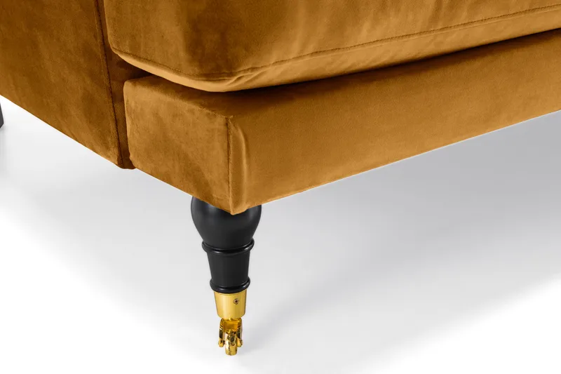 Andrew Sofaarrangement 3-personers + 2-personers Sofa + Lænestol + Fodskammel i Fløjl - Mørkegul - Møbler - Sofaer - Velour sofaer