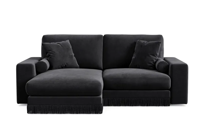 Arken Lyx 3-personers Vendbar L-formet Dyb Chaiselongsofa i fløjl, Sort