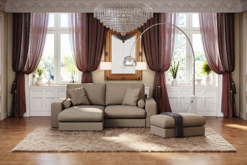 Arken Lyx 3-personers Vendbar L-formet Dyb Chaiselongsofa i stof - Brun - Møbler - Sofaer - Sofa med chaiselong