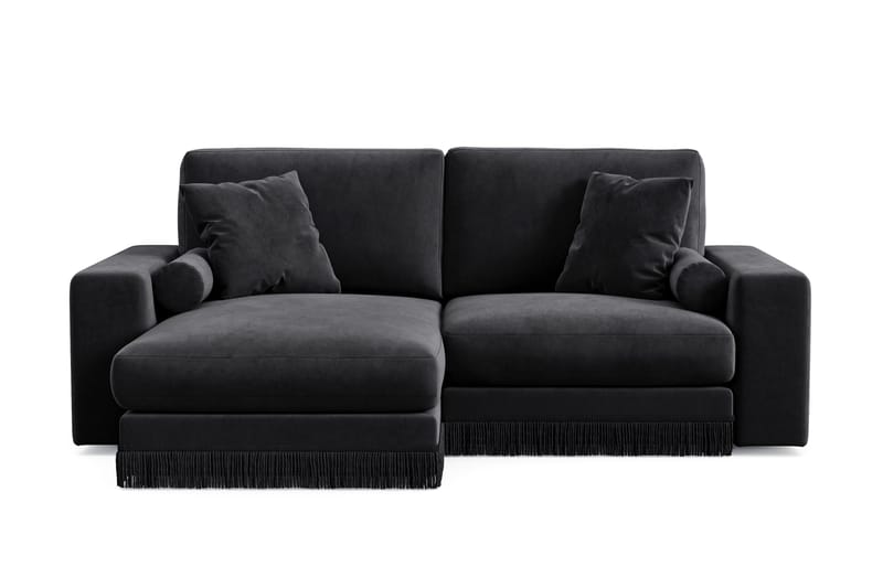 Arken Lyx 3-personers Vendbar L-formet Dyb Chaiselongsofa i fløjl, Sort