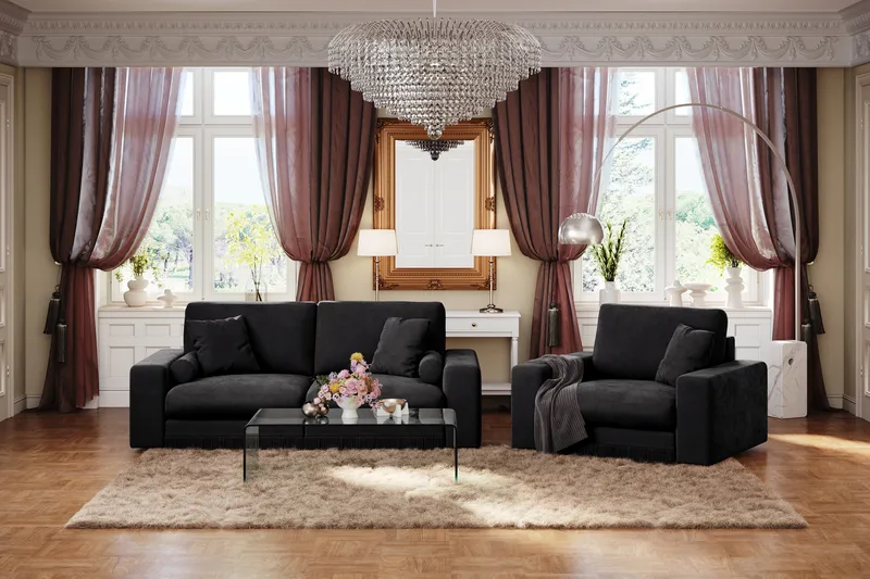 Arken Lyx 3-personers Dyb Sofa i fløjl - Sort - Møbler - Sofaer - Velour sofaer