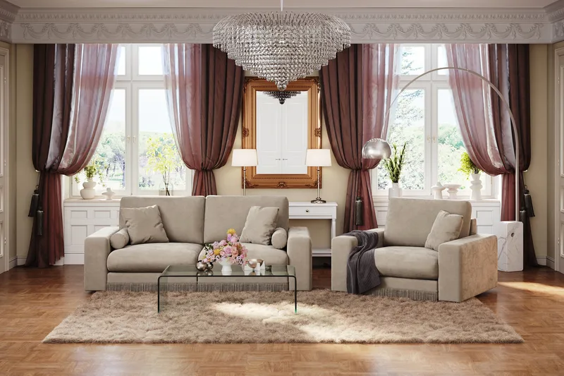 Arken Lyx 3-personers Dyb Sofa i fløjl - Beige - Møbler - Sofaer - Velour sofaer