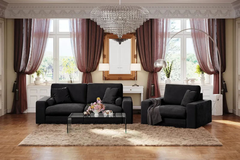 Arken Lyx 3-personers Dyb Sofa i fløjl - Sort - Møbler - Sofaer - Velour sofaer