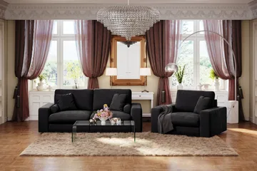 Arken Lyx 3-personers Dyb Sofa i fløjl - Sort - Møbler - Sofaer - Velour sofaer