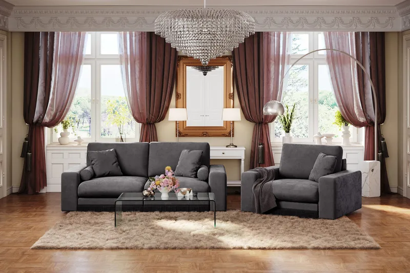 Arken Lyx 3-personers Dyb Sofa i fløjl - Mørkegrå - Møbler - Sofaer - Velour sofaer