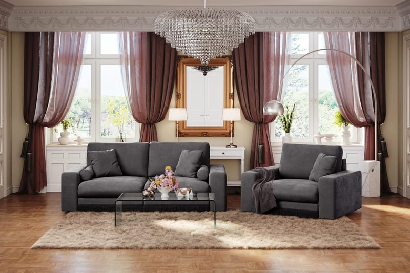 Arken Lyx 3-personers Dyb Sofa i fløjl - Mørkegrå - Møbler - Sofaer - Velour sofaer