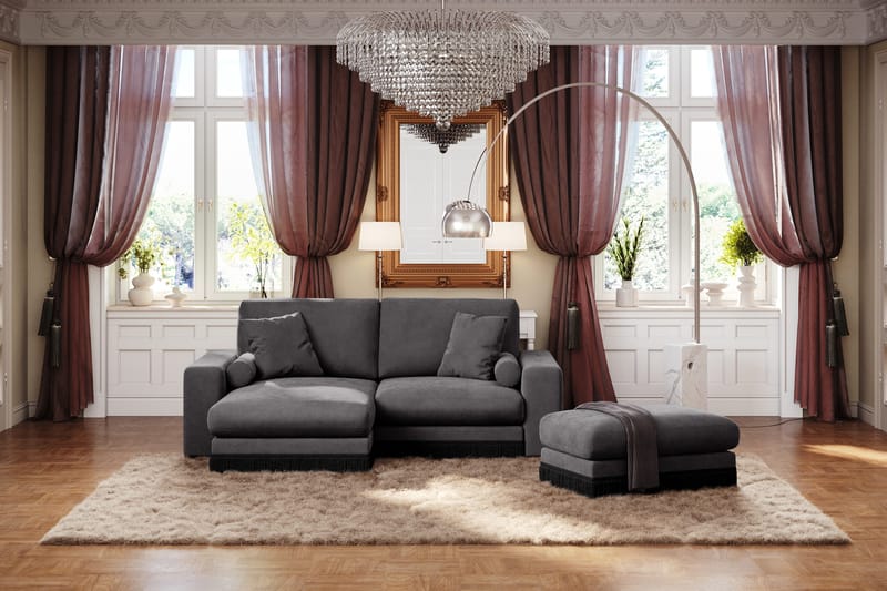 Arken Lyx 3-personers Vendbar L-formet Dyb Chaiselongsofa i fløjl - Mørkegrå - Møbler - Sofaer - Sofa med chaiselong
