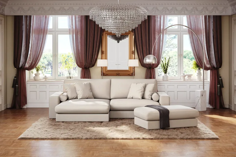 Arken Lyx 4-personers Vendbar L-formet Dyb Chaiselongsofa i stof - Lys beige - Møbler - Sofaer - Sofa med chaiselong