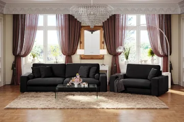 Arken Lyx 4-personers Dyb Sofa i fløjl - Sort - Møbler - Sofaer - Velour sofaer