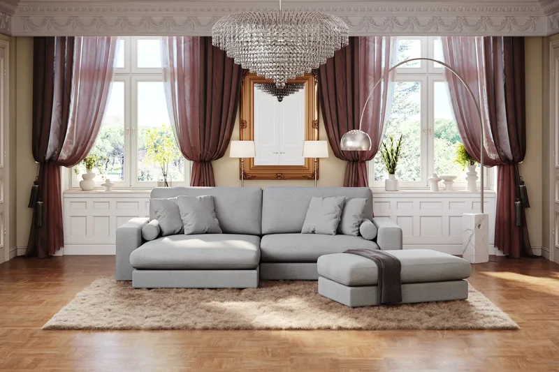 Arken Lyx 4-personers Vendbar L-formet Dyb Chaiselongsofa i stof - Lysegrå - Møbler - Sofaer - Sofa med chaiselong