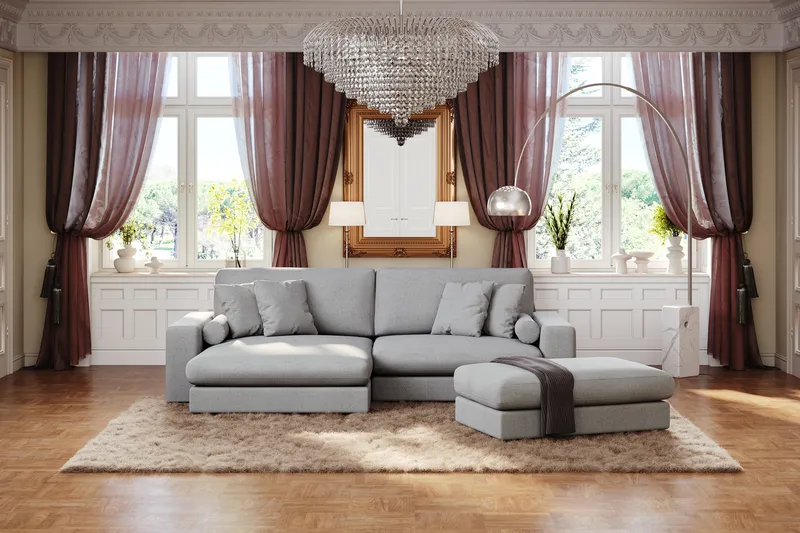 Arken Lyx 4-personers Vendbar L-formet Dyb Chaiselongsofa i stof - Lysegrå - Møbler - Sofaer - Sofa med chaiselong