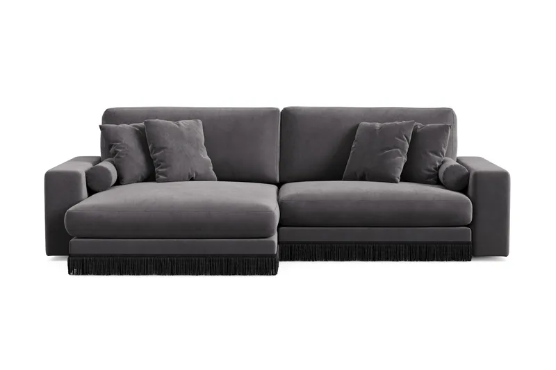 Arken Lyx 4-personers Vendbar L-formet Dyb Chaiselongsofa i fløjl, Mørkegrå